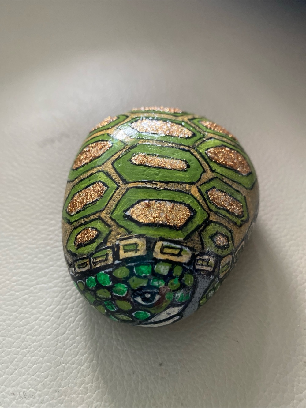 Rock Art Hand-Painted Turtle on Natural Stone